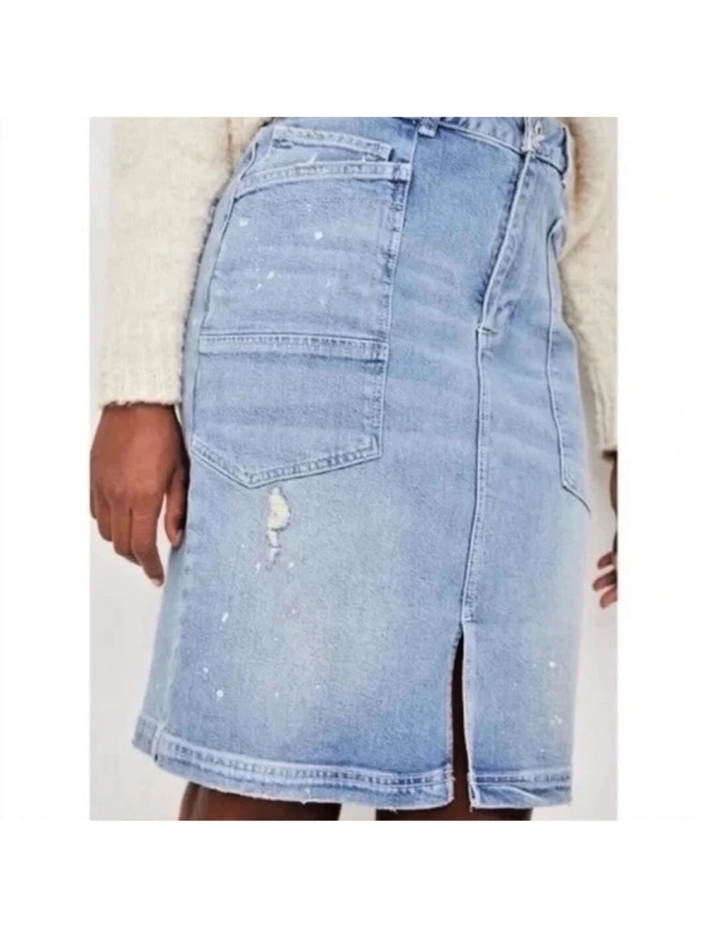 Anthropologie Pilcro and the Letterpress Denim Distressed Paint Splatter Skirt